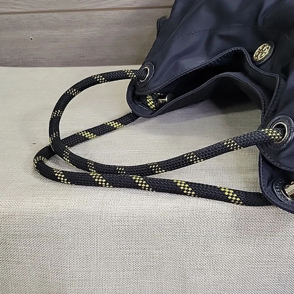Tory Burch Black Nylon Leather Tote Shoulder Bag